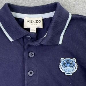 Kenzo‎ Kids Polo Shirt Boys Size 6 Navy Short Sleeve Tiger Patch Designer Preppy